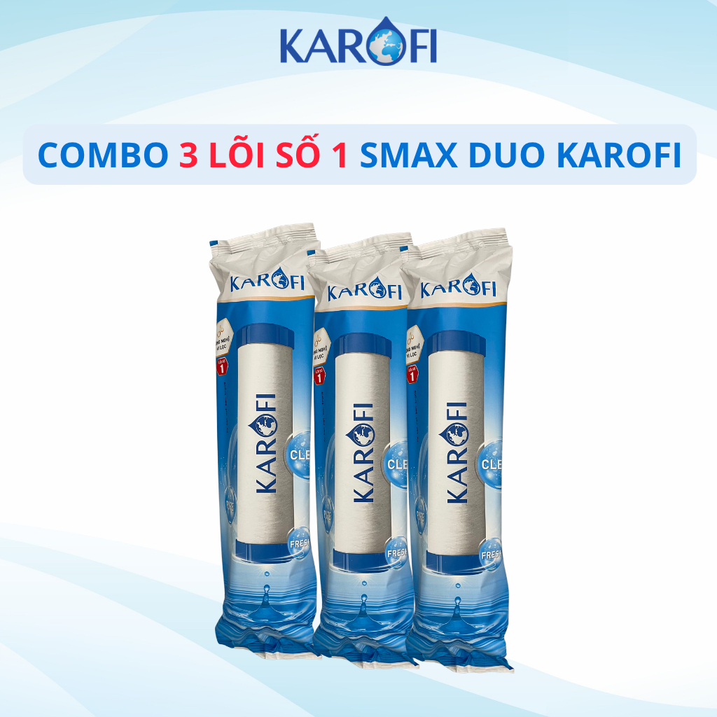 Bộ 3 lõi lọc thô số 1 SMAX DUO Karofi Lắp Cho máy Có 3 Cốc Lọc 10 inch