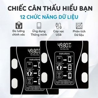 Cân Điện Tử Bluetooth 180Kg | Cân Thông Minh LCD Kính Cường Lực Đo Chính Xác Kết Nối Điện Thoại