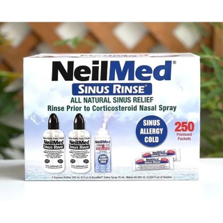 Trọn bộ muối rửa mũi Neilmed Sinus Rinse [1 túi 250 gói muối + 2 bình rửa + 1 bình xịt] nhập khẩu Mỹ