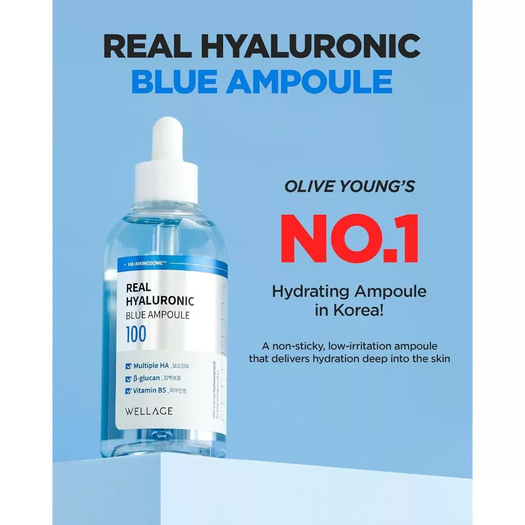 Tinh Chất Wellage Real Hyaluronic Blue Ampoule 100ml/Siêu Cấp Ẩm/Phục Hồi Da