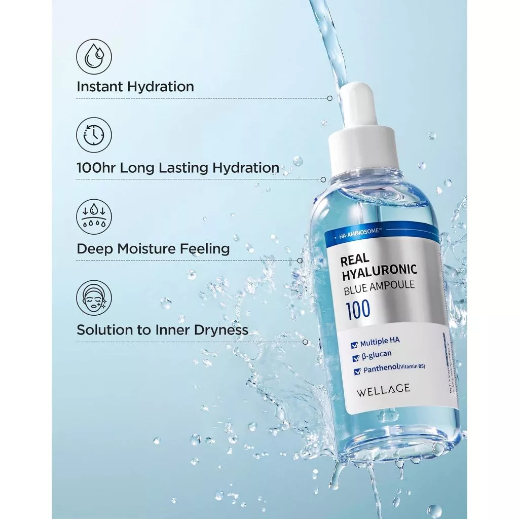 Tinh Chất Wellage Real Hyaluronic Blue Ampoule 100ml/Siêu Cấp Ẩm/Phục Hồi Da