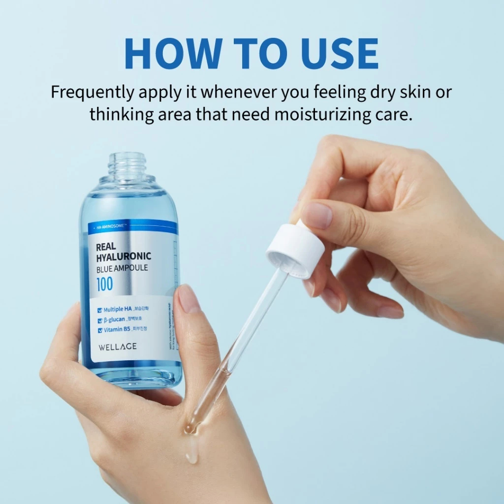 Tinh Chất Wellage Real Hyaluronic Blue Ampoule 100ml/Siêu Cấp Ẩm/Phục Hồi Da