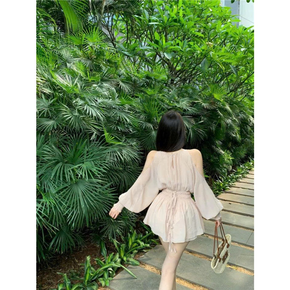 Set Áo Babydoll Trễ Vai Liền Quần, Bộ Đồ Nữ Chiffon Bồng Bềnh Sang Chảnh Élan Sweet