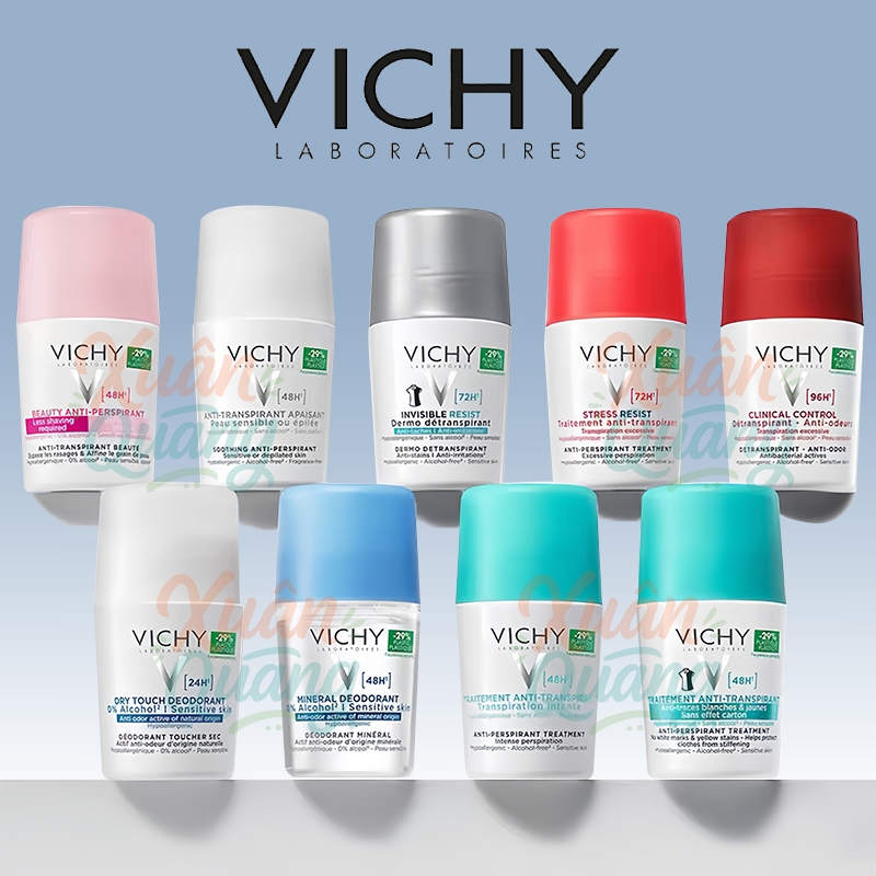 Vichy Deodorant 50ml - Lăn khử mùi Vichy khô thoáng, ngăn ngừa và giảm tiết mồ hôi 48H
