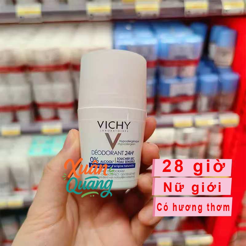 Vichy Deodorant 50ml - Lăn khử mùi Vichy khô thoáng, ngăn ngừa và giảm tiết mồ hôi 48H