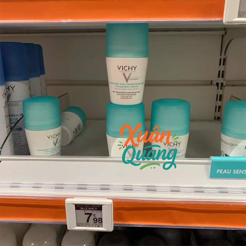 Vichy Deodorant 50ml - Lăn khử mùi Vichy khô thoáng, ngăn ngừa và giảm tiết mồ hôi 48H