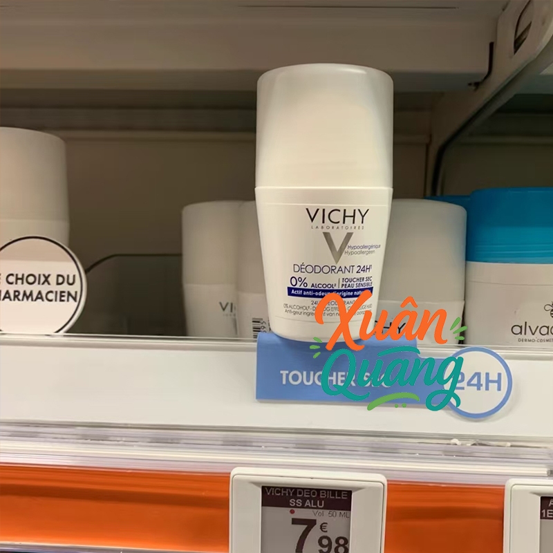 Vichy Deodorant 50ml - Lăn khử mùi Vichy khô thoáng, ngăn ngừa và giảm tiết mồ hôi 48H