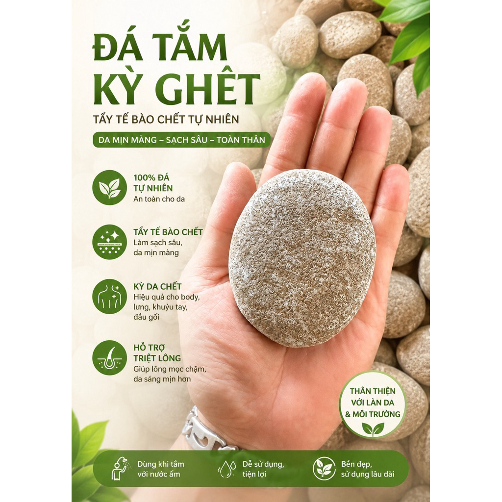 (Đá Tắm Kì Ghét, Da Chết, Đá Cuội Tự Nhiên Tẩy Tế Bào Chết,  Kỳ Da Chết Body Lưng, Triệt Lông