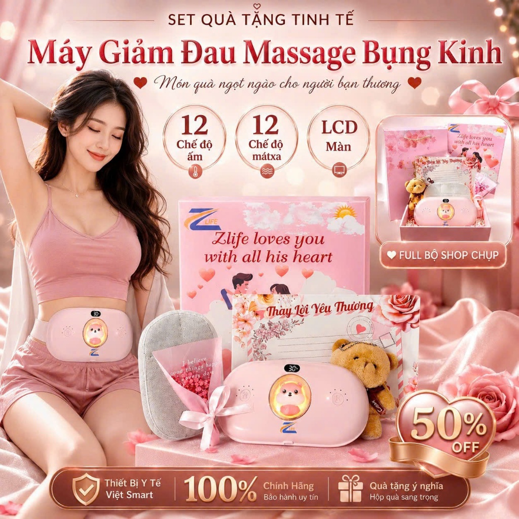 Máy Massage Chườm Ấm Giảm Đau Bụng Kinh Nguyệt, Đai Quấn Nóng Làm Ấm Tử Cung Lưu Thông Khí Huyết Cho Phụ Nữ Đến Kì Dâu
