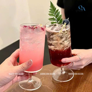 BỘ 6 LY thuỷ tinh DÁNG TRỤ - CÓ CHÂN chịu nhiệt Phong Cách NHẬT BẢN - DECOR, Nhà Hàng, Cocktail