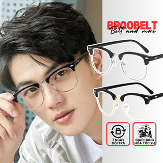 Gọng kính cận nam nữ mắt không độ Broobelt unisex nửa gọng trên bản đẹp trang nhã kèm hộp đựng GK19
