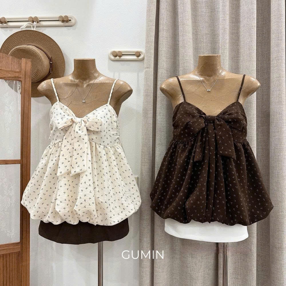 Áo hai dây hoa GUMIN thiết kế nơ ngực dáng babydoll tiểu thư, Áo kiểu nữ cá tính sang chảnh
