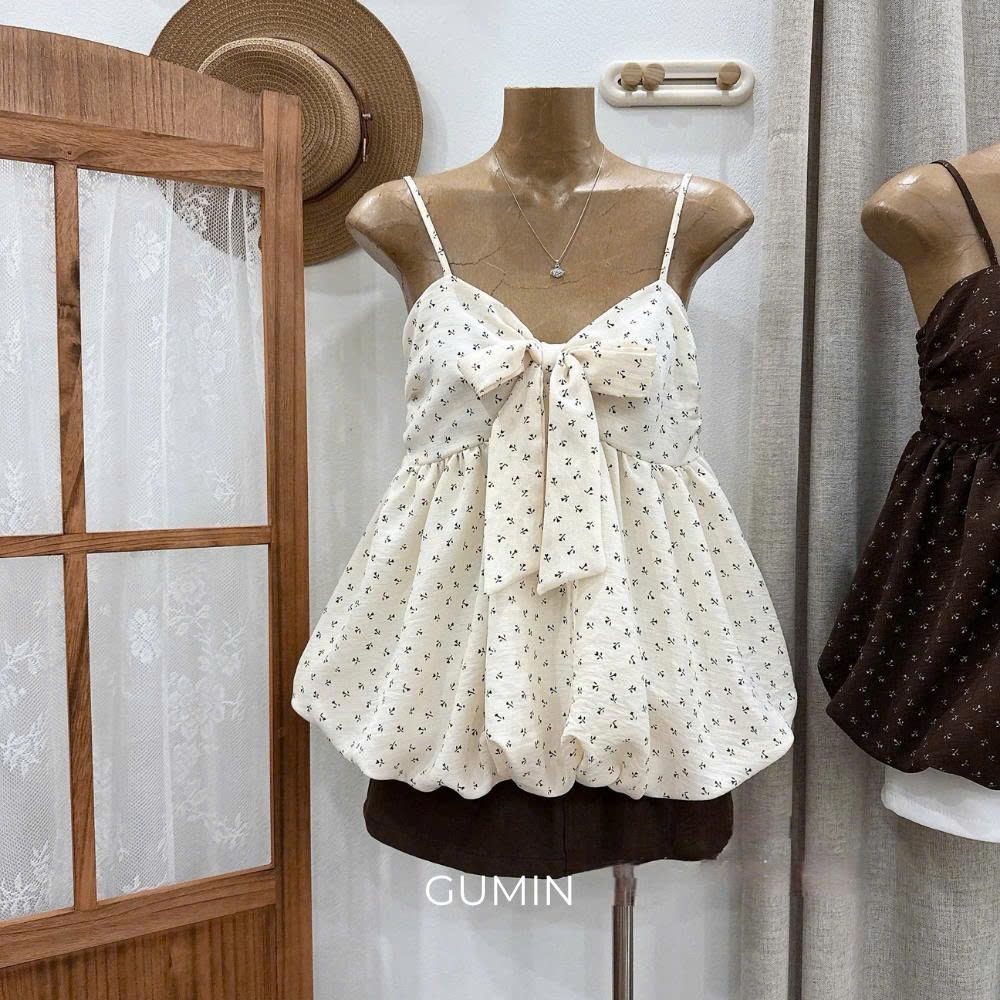 Áo hai dây hoa GUMIN thiết kế nơ ngực dáng babydoll tiểu thư, Áo kiểu nữ cá tính sang chảnh