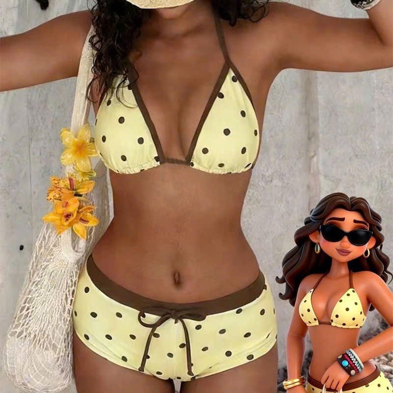 (sẵn L xanh)Set bộ bikini chấm bi 2 mảnh vàng xanh đen nâu nổi bật cá tính - Tiktik