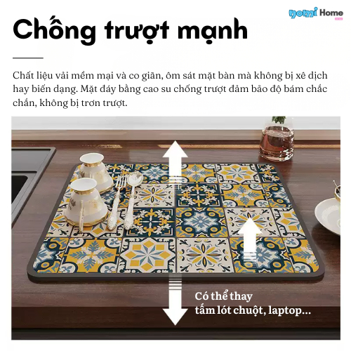 Thảm Thấm Hút Nước Nhanh Khô, Thảm Lót Chất Liệu Da Nappa Đế Cao Su Chống Trượt, Tấm Lót Thấm Nước