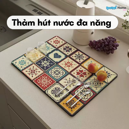 Thảm Thấm Hút Nước Nhanh Khô, Thảm Lót Chất Liệu Da Nappa Đế Cao Su Chống Trượt, Tấm Lót Thấm Nước