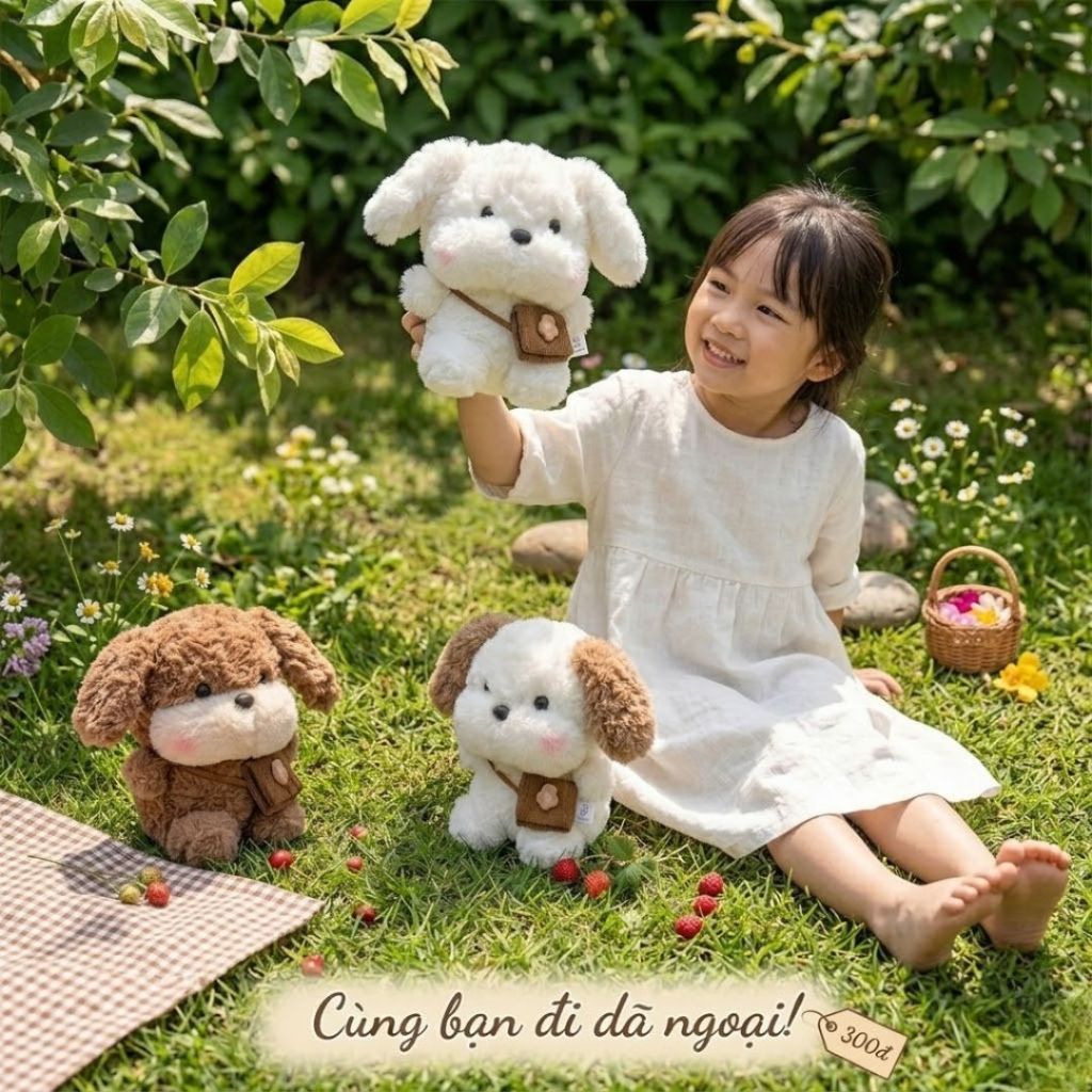 Gấu Bông Chó Tai Cụp Đeo Túi Chéo Siêu Đáng Yêu, Thú Nhồi Bông Chó Con Lông Xù Mềm Mại Làm Quà Tặng Cho Bé