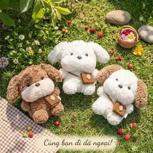 Gấu Bông Chó Tai Cụp Đeo Túi Chéo Siêu Đáng Yêu, Thú Nhồi Bông Chó Con Lông Xù Mềm Mại Làm Quà Tặng Cho Bé
