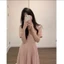 Váy Sơ Mi Nữ Dáng Dài Cổ Đức, Đầm Xòe Công Sở Tay Ngắn Thắt Eo Tôn Dáng Màu Hồng Pastel Élan Sweet