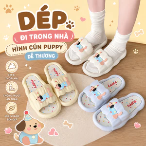 Dép Đi Trong Nhà EVA Đế Mềm Êm Chân Chống Trượt, Dép Quai Ngang Hình Cún Puppy Dễ Thương Siêu Xinh