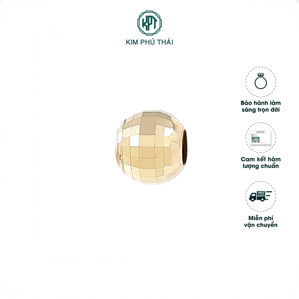 Charm Unisex KIM PHÚ THÁI Vàng 10K Thiết Kế Bi Tròn Phay Sáng Bóng, Tối Giản – C34