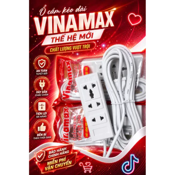 Ổ Cắm Kéo Dài Vinamax T305 – 3 Ổ Cắm Đa Năng, Phích Cắm 2 Chấu, Dây Dày An Toàn, Bảo Hành Chính Hãng