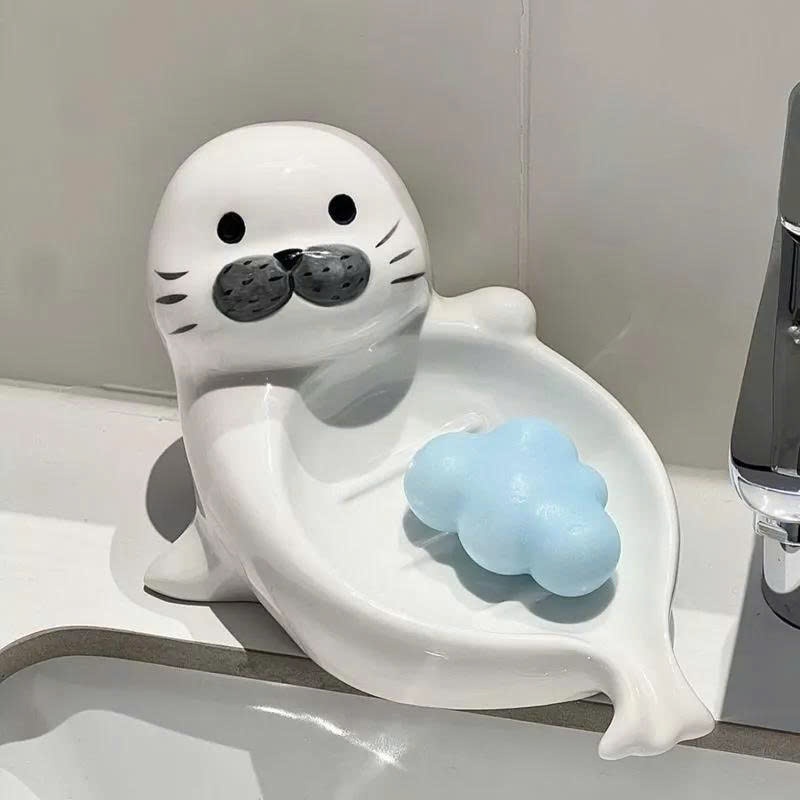 [ Gốm Sứ ] Khay Đựng Xà Phòng Hải Cẩu – Giữ Nhà Tắm Gọn Gàng Cho Gia Đình – Thiết Kế Cute Sang Xịn