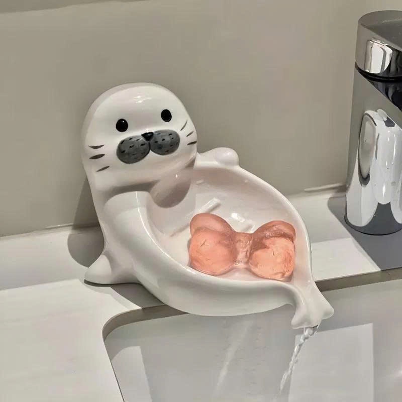 [ Gốm Sứ ] Khay Đựng Xà Phòng Hải Cẩu – Giữ Nhà Tắm Gọn Gàng Cho Gia Đình – Thiết Kế Cute Sang Xịn