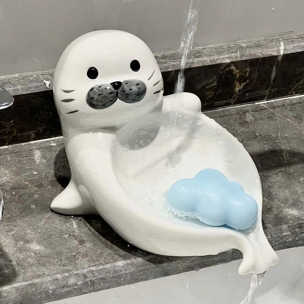 [ Gốm Sứ ] Khay Đựng Xà Phòng Hải Cẩu – Giữ Nhà Tắm Gọn Gàng Cho Gia Đình – Thiết Kế Cute Sang Xịn