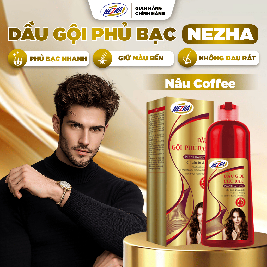 [NÂU COFFEE] Dầu Gội Nhuộm Thảo Dược Phủ Bạc NEZHA 400ml Chính Hãng Nhuộm Tóc Nâu Cà Phê Chuẩn Salon