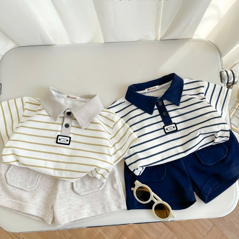 Set bộ polo cộc tay bé trai 1-6 tuổi kẻ sọc basic , chất vải áo cotton mềm co giãn Miniumbaby SB2586