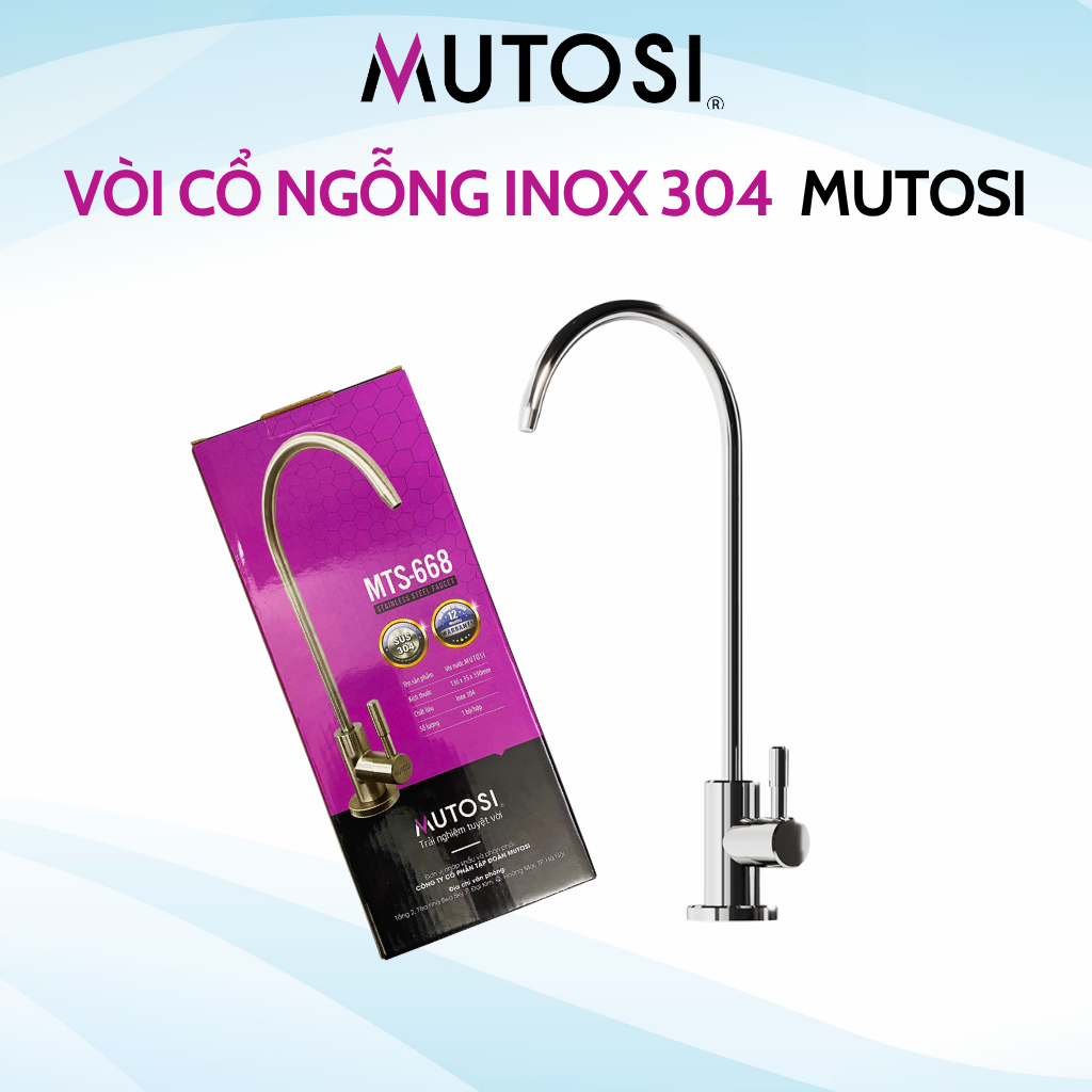 Vòi Máy Lọc Nước Mutosi Inox 304 Chống Gỉ, Cắm Nhanh Đầy Đủ Phụ Kiện Dùng Cho Máy Lọc Nước RO