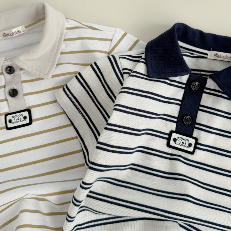 Set bộ polo cộc tay bé trai hình cún kẻ ngang Miniumbaby, chất cotton mềm mặc đi chơi đi học SB2610