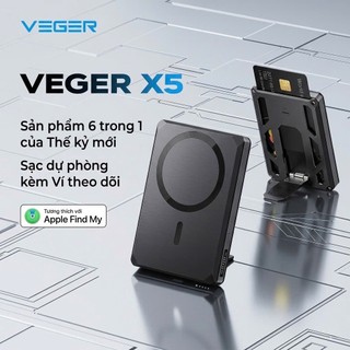 Pin dự phòng 5000mAh VEGER X5, có định vị Táo find my, sạc nhanh 20w & không dây