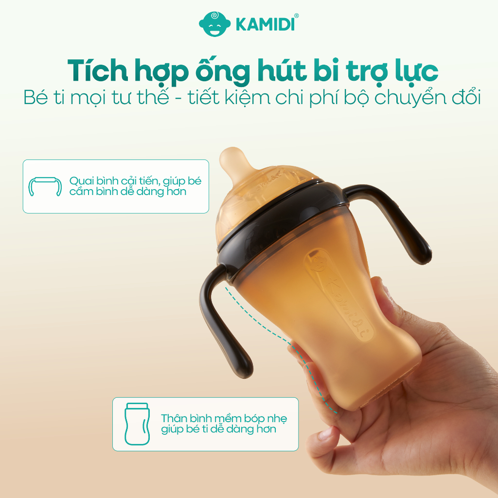 Bình Sữa Kamidi Silicone Gen 2 Nâng Cấp Núm Mềm Mô Phỏng Hoàn Hảo Ti Mẹ