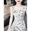 Đầm Body Chấm Bi Cổ Lệch Đính Hoa Hồng, Váy Nữ Dự Tiệc Dáng Dài Nhún Eo Tôn Dáng Sang Chảnh Élan Sweet