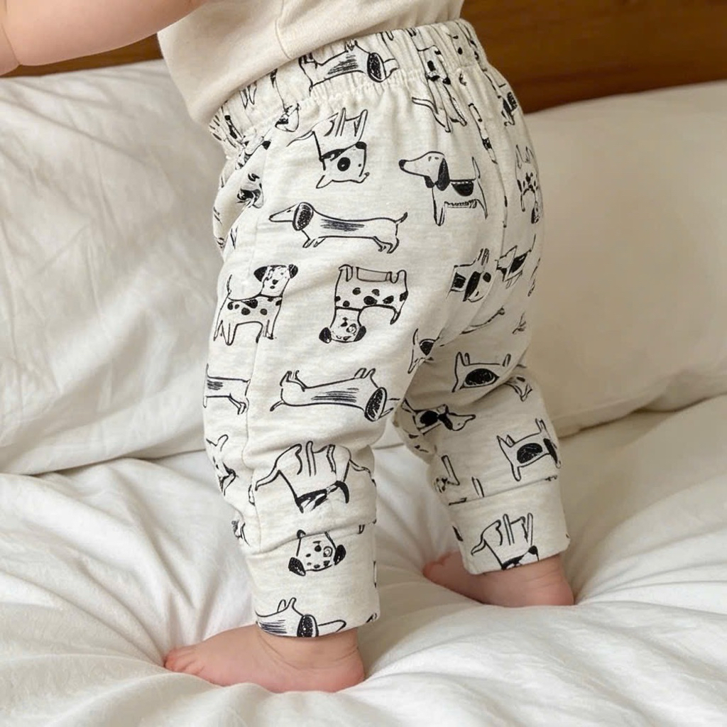 Quần nỉ bông sơ sinh dễ thương C4389 L057 cho bé 0–9m (3–9kg), chất nỉ mềm ấm, mặc nhà/đi chơi
