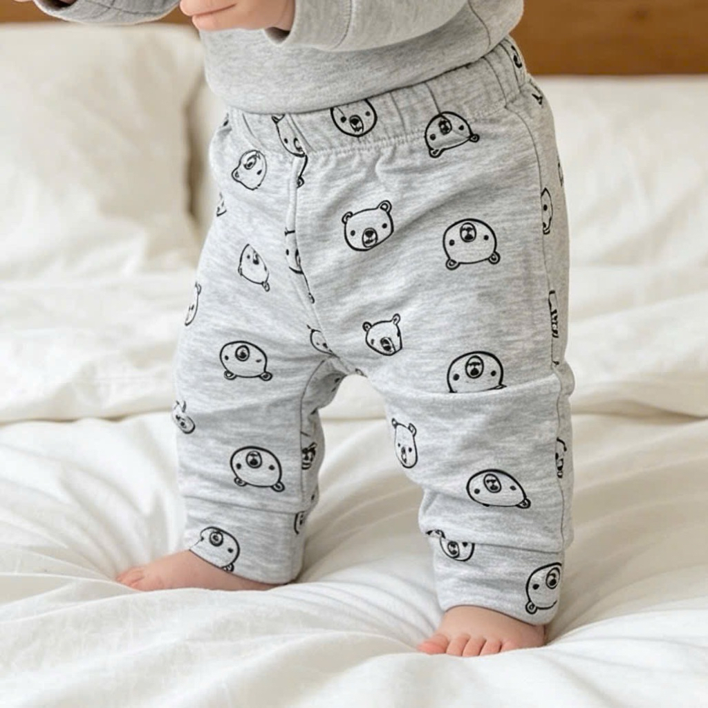 Quần nỉ bông sơ sinh dễ thương C4389 L057 cho bé 0–9m (3–9kg), chất nỉ mềm ấm, mặc nhà/đi chơi
