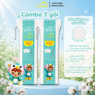 Combo 3 Gói Bông Tẩy Trang Vuông 3D VICTOTAL 150 Miếng/gói bông tẩy trang Cotton 2 Mặt Sạch Sâu Dịu Nhẹ Cho Da Nhạy Cảm