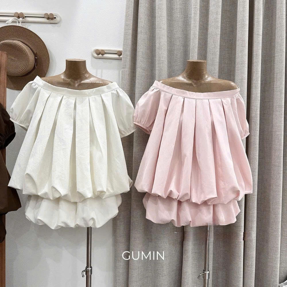 Set trễ vai xếp ly GUMIN thiết kế áo trễ vai tay bồng kèm chân váy ngắn dáng xòe bom tiểu thư sang chảnh