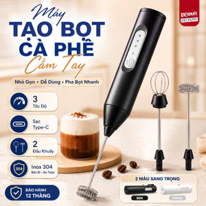 Máy Đánh Trứng Cầm Tay Nâng Cấp 3 Chế Độ, Máy Tạo Bọt Cafe Mini 2 Đầu Đánh Inox, Sạc Pin Tiện Lợi