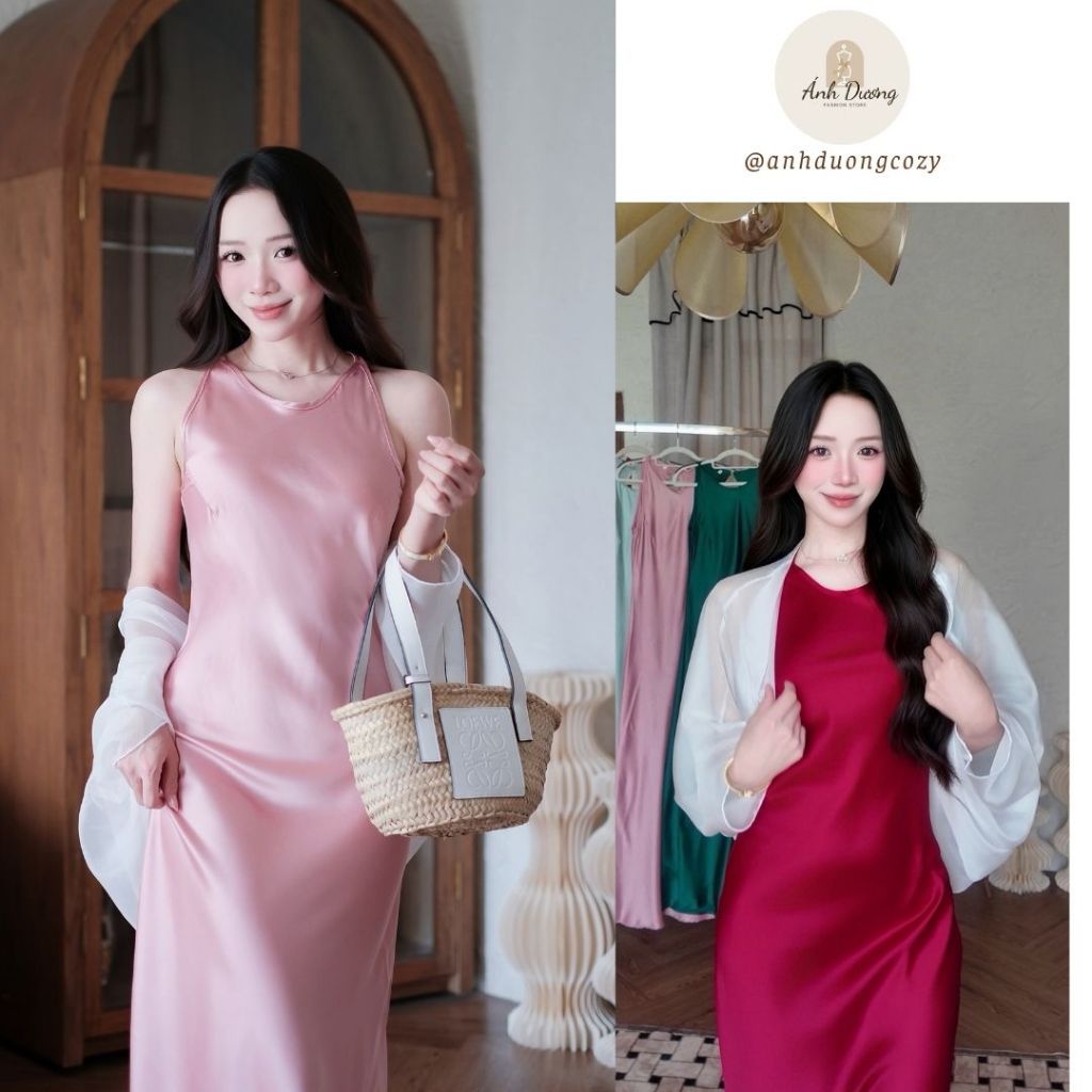 Set Đầm lụa Body dáng dài + Áo Choàng Von Tơ Óng phù hợp đi chơi, đi biển 2026 by Ánh Dương Cozy