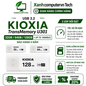 USB 3.2 KIOXIA TransMemory U301 32GB / 64GB / 128GB upto 100MB/s - Bảo hành 5 năm