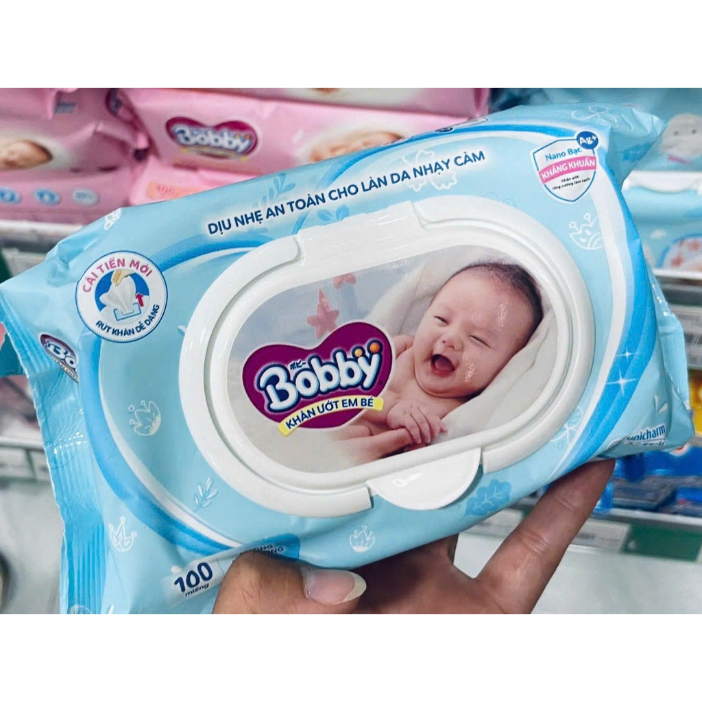 KHĂN ƯỚT BOBBY 80 MIẾNG - CÔNG NGHỆ NANO BẠC KHÁNG KHUẨN, 99% NƯỚC TINH KHIẾT, AN TOÀN CHO BÉ