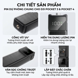 Tay cầm Pin Di Động 10.000mAh NOHON cho DJI Pocket 3 & Pocket 4, sạc nhanh 22.5w