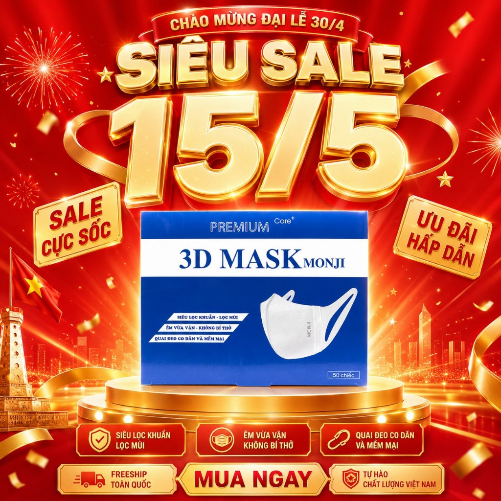 Khẩu Trang 3D Mask Monji công nghệ dập Nhật Bản hộp 50 cái - 1