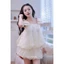 Set bộ ren hai dây nơ GUMIN thiết kế áo bồng phối dây nơ vai kèm chân váy bom dáng xoè ngắn sang chảnh thanh lịch