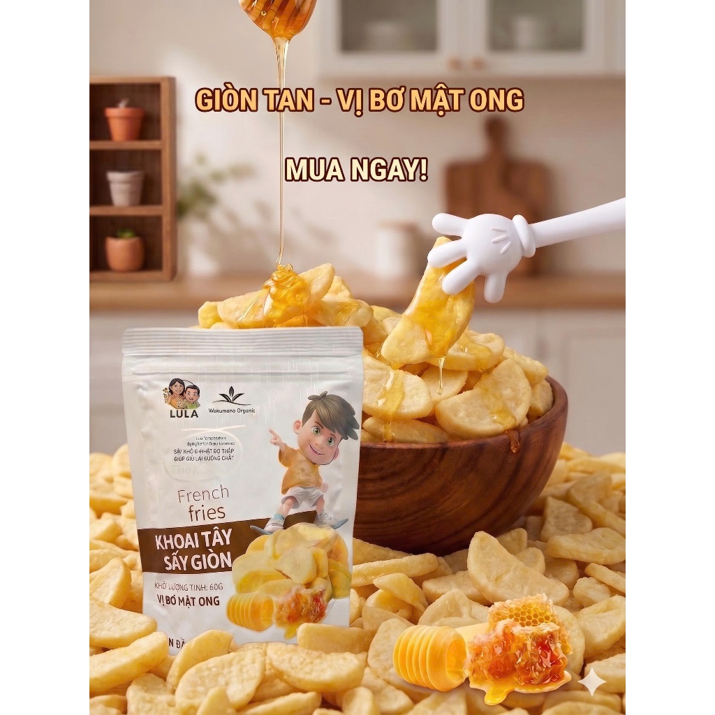 Trái cây-rau củ sấy giòn Wakamono Organic, Ăn vặt healthy, Giòn rụm từng miếng