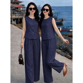 Set Bộ Đũi Nữ Cao Cấp Cổ Tròn – Quần Suông Ống Rộng, Đũi Mềm Mát Form Rộng Thanh Lịch - SM17