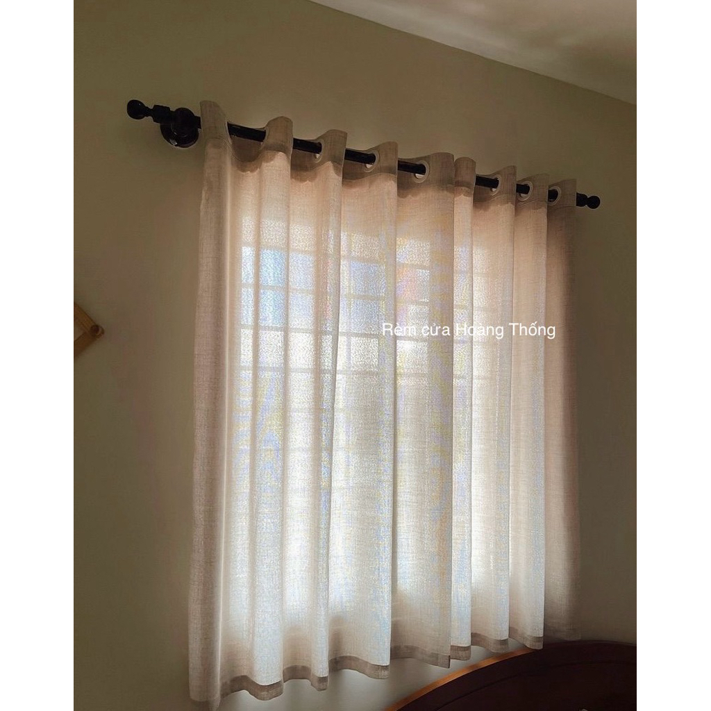 (size nhỏ)Rèm Khoen, Vải Voan Đũi Linen Màu Be (Không Thanh Treo) Phong Cách Vintage, Phòng Khách,Phòng Ngủ,Homestay